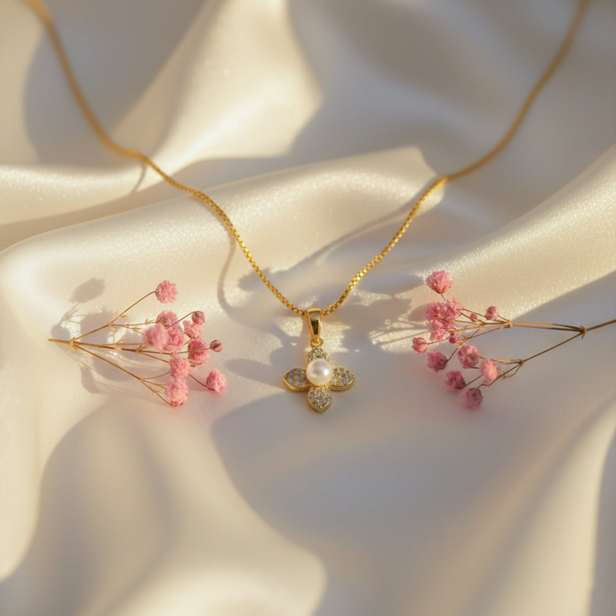 Classic Gold Pearl Blossom Necklace jewellery product view 5