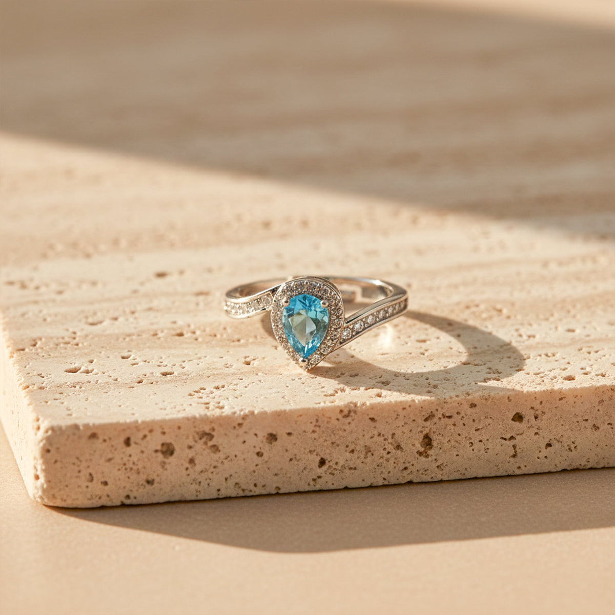 Azure Teardrop Halo Ring jewellery product view 4