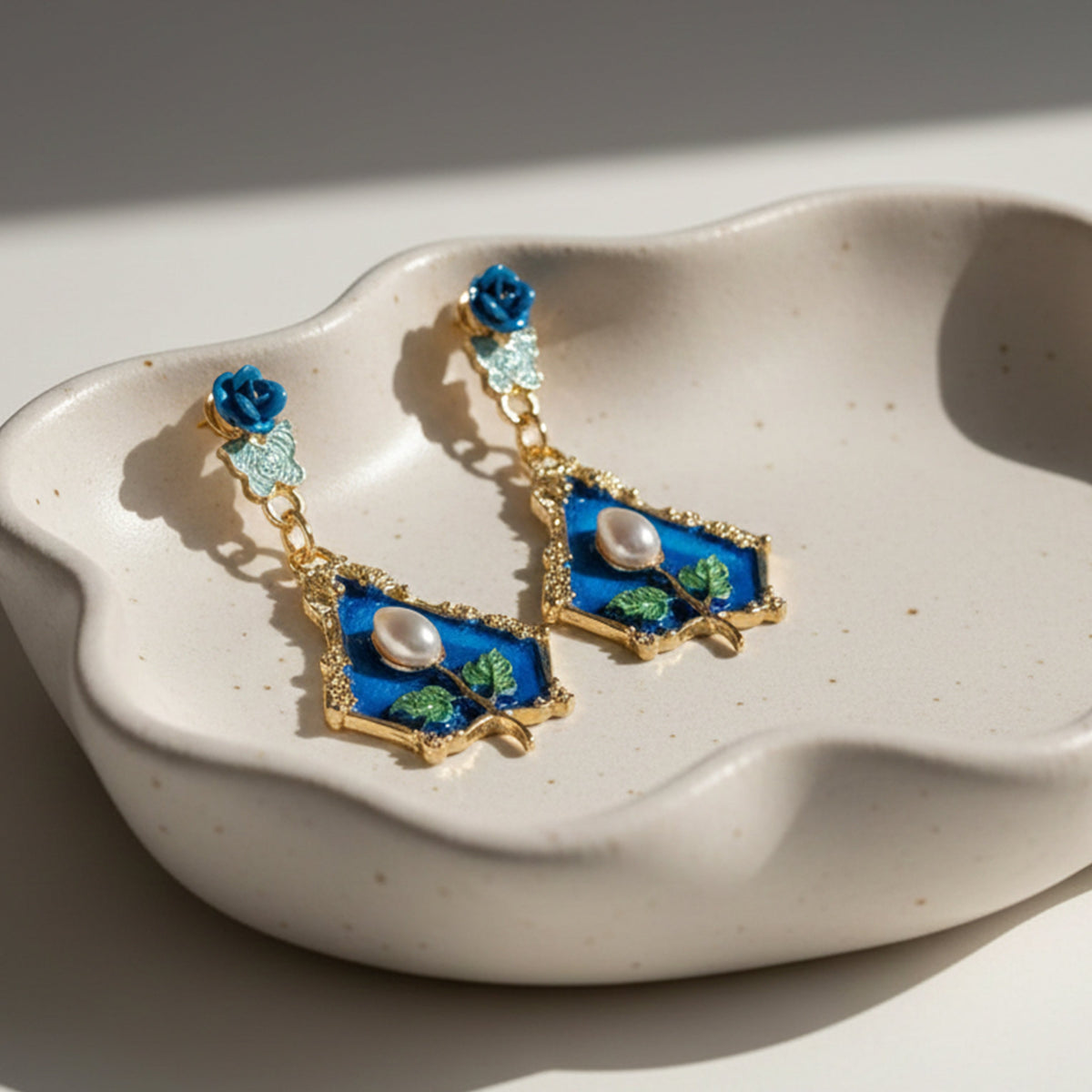Vintage Blue Floral Luxe Earrings jewellery product view 4