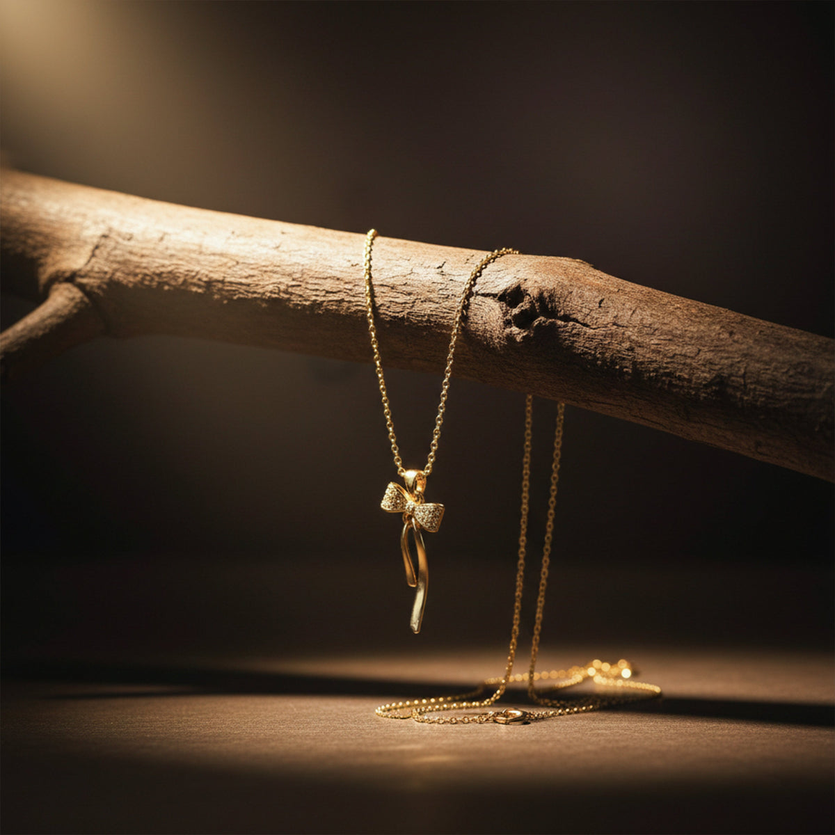 Elegant Gold Ribbon Bow Necklace jewellery product view 1