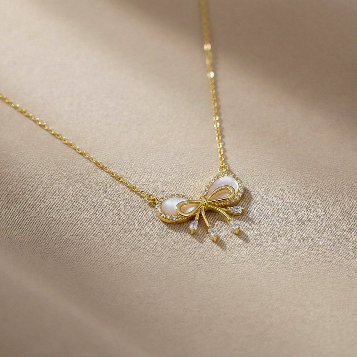 Celestine Luxe Ribbon Pearl Necklace jewellery product view 5