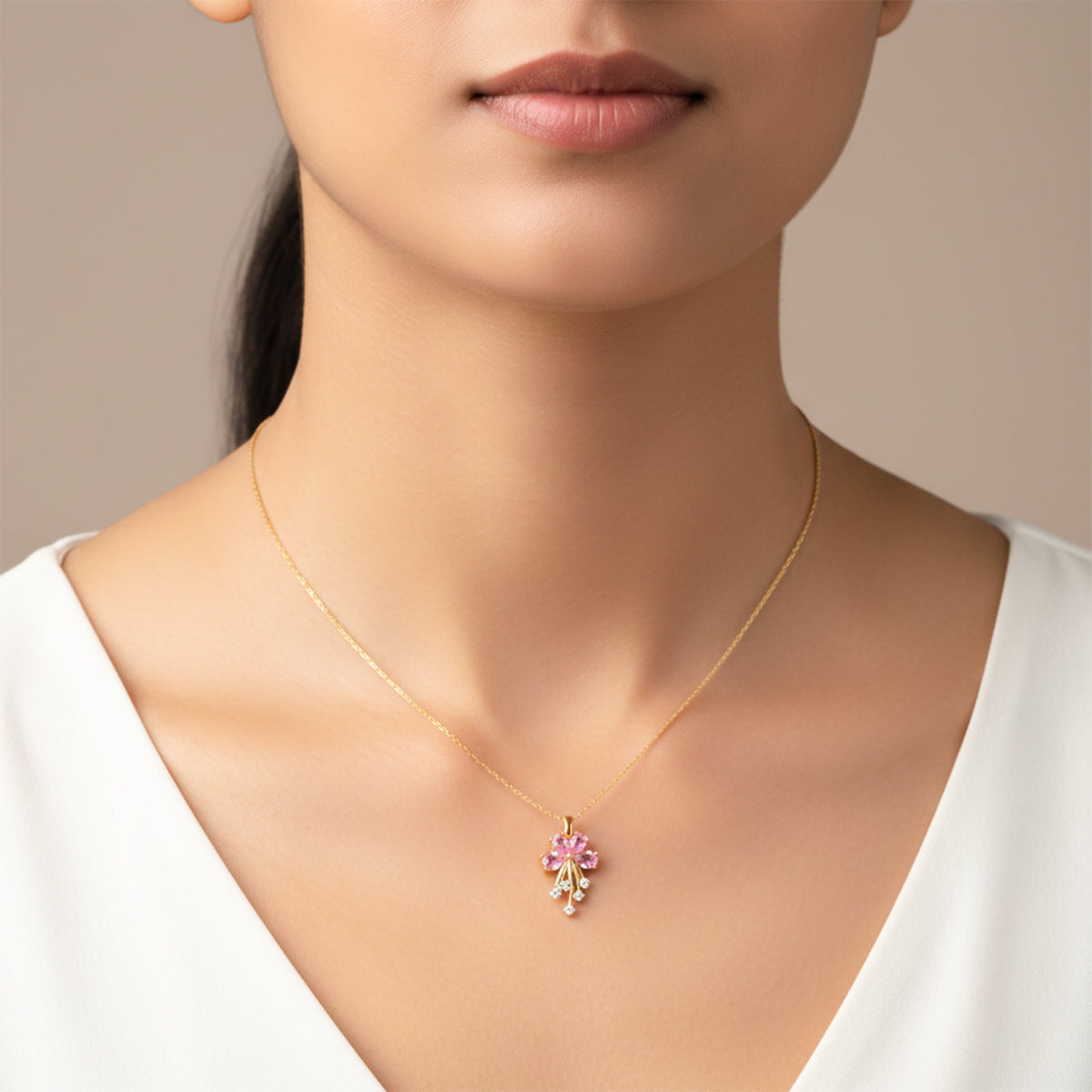 Dainty Pink Flower Gold Necklace jewellery product view 3