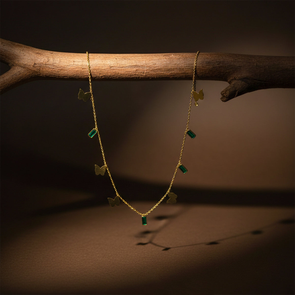 Green Stone Butterfly Charm Necklace jewellery product view 3