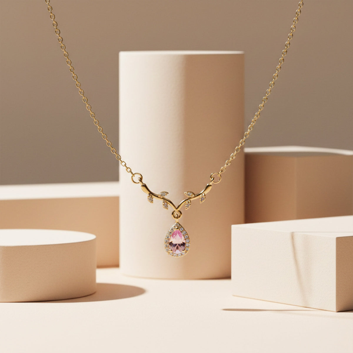 Rose Crystal Teardrop Gold Necklace jewellery product view 3