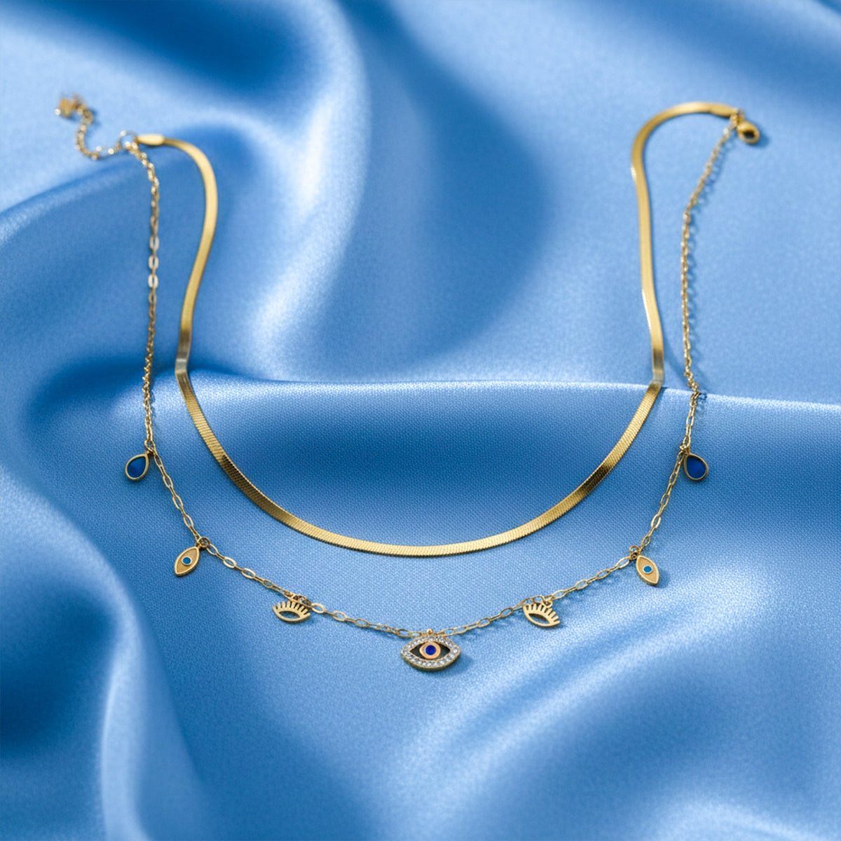 Evil Eye Layered Gold Necklace jewellery product view 4
