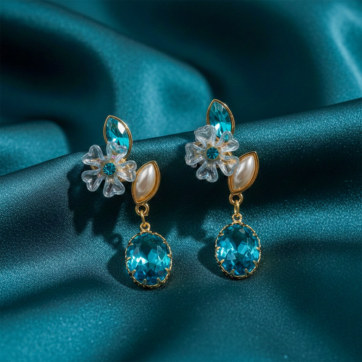 Teal Blossom Drop Earrings jewellery product view 1