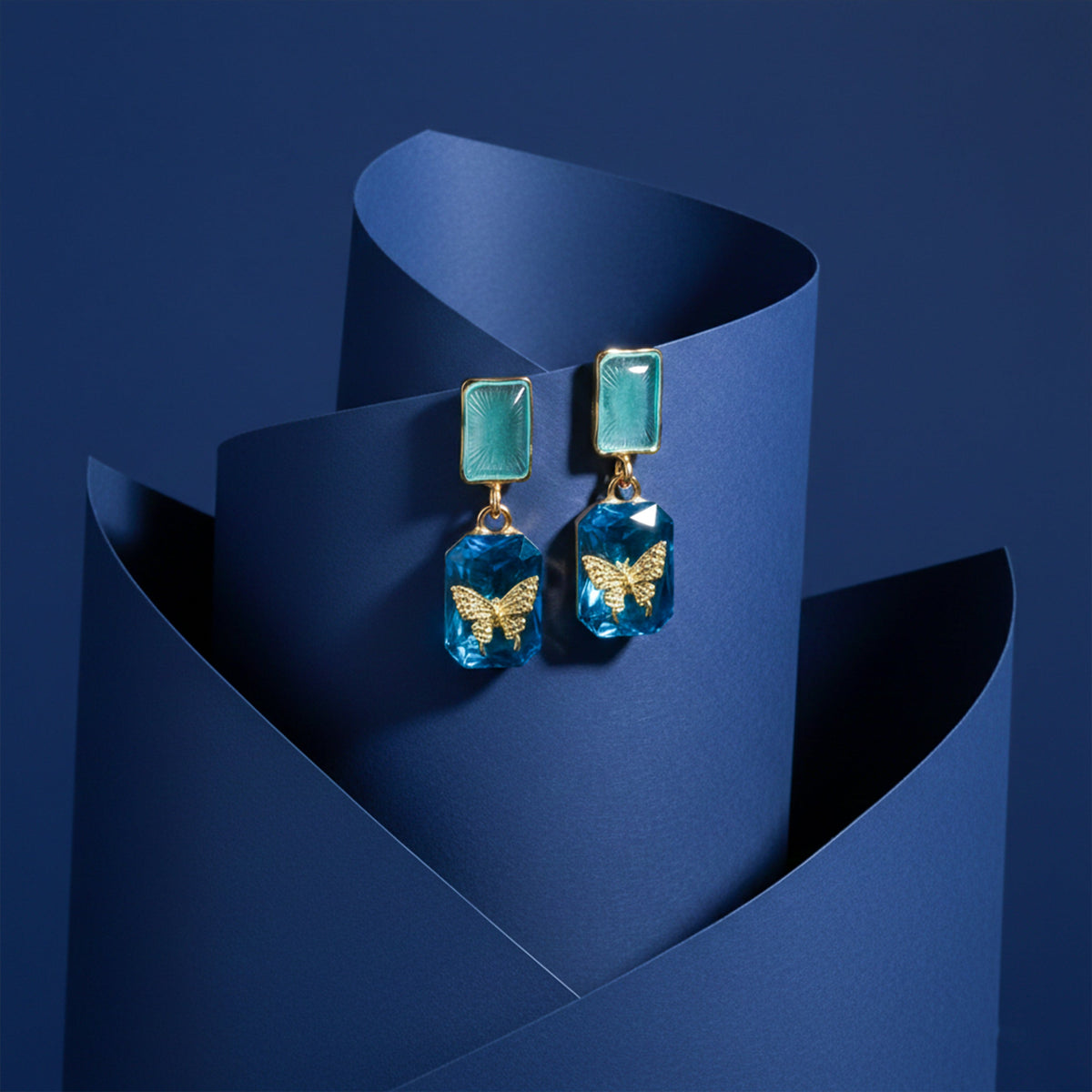 Blue Crystal Butterfly Drop Earrings jewellery product view 3