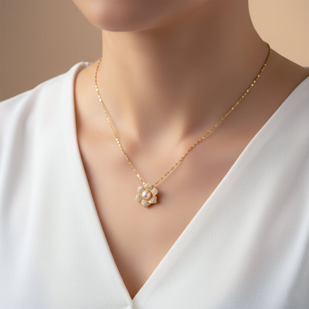 Gold Flower Pearl Pendant jewellery product view 4