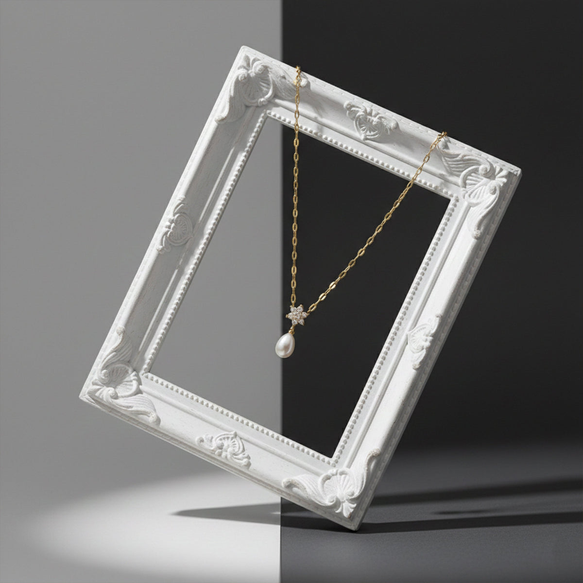 Floral Diamond Pearl Drop Gold Necklace jewellery product view 5