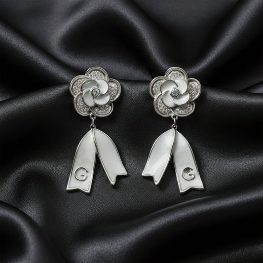Camellia Flower Pearl Dangle Earrings jewellery product view 1