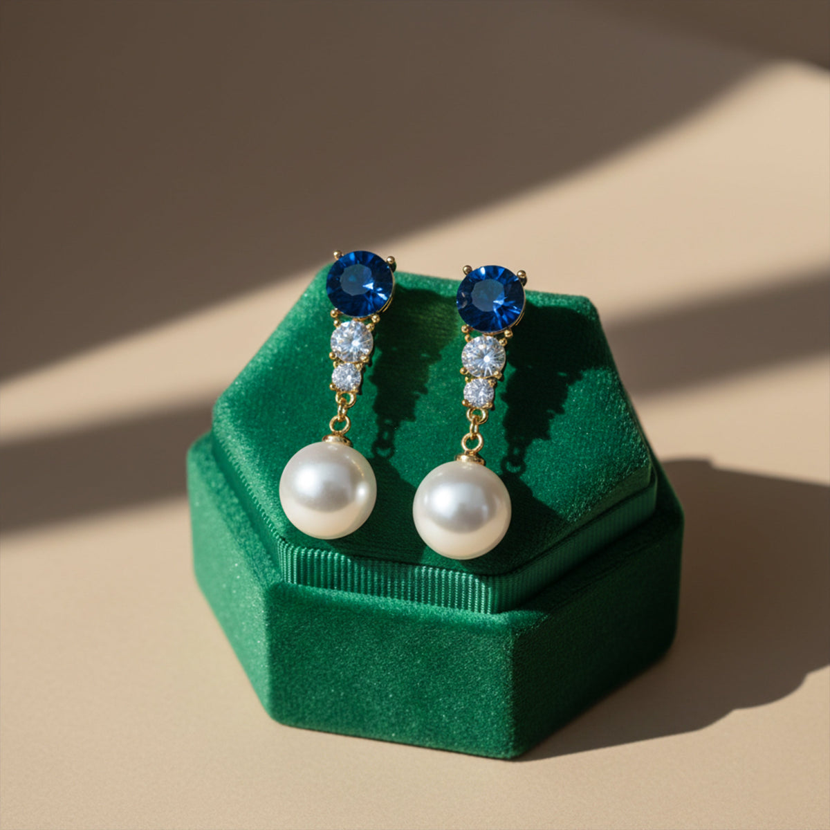 Blue Crystal Pearl Earrings jewellery product view 4