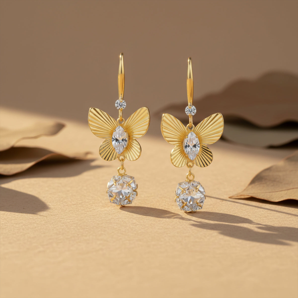 Golden Butterfly Drop Earrings jewellery product view 4