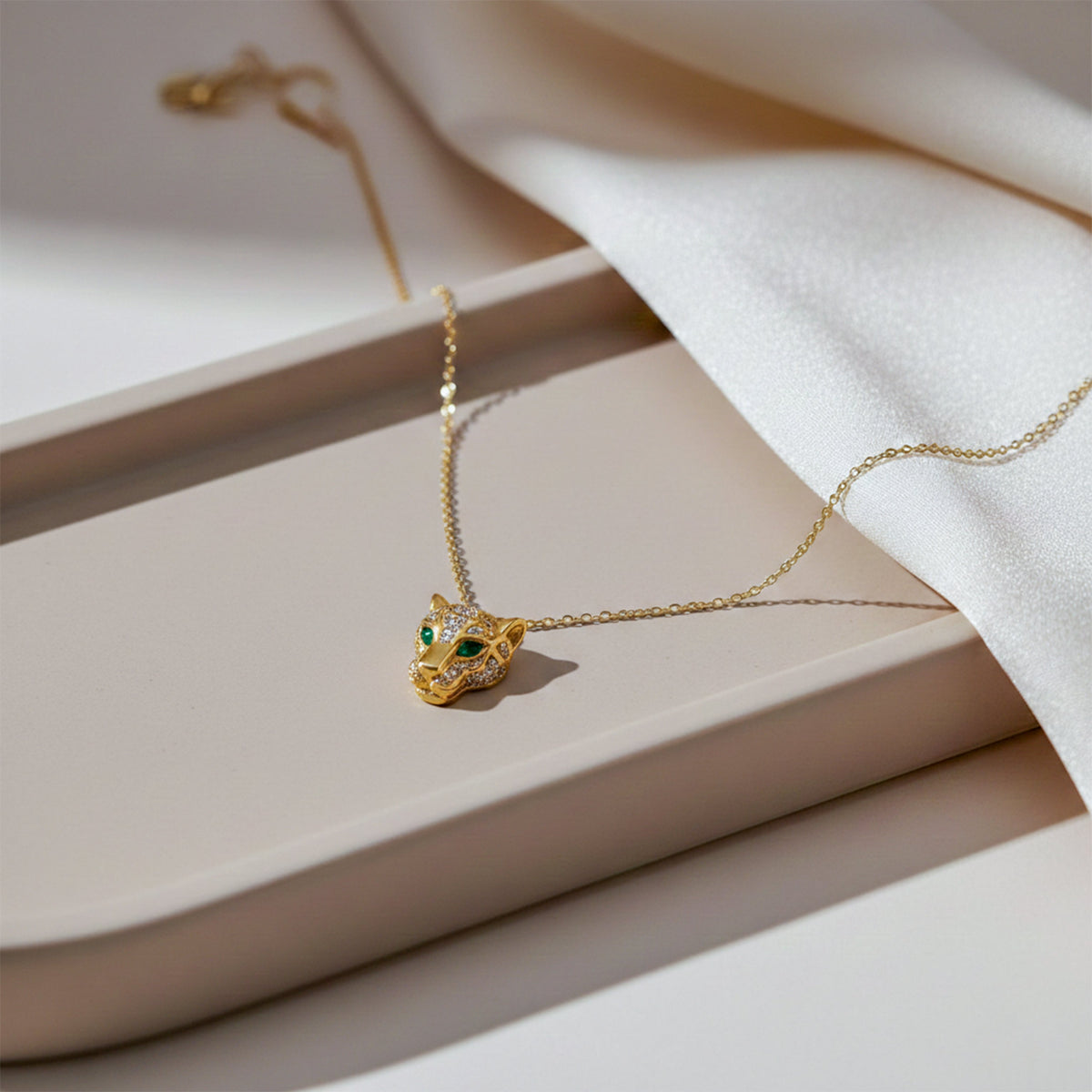 Wild Fox Head Crystal Gold Necklace jewellery product view 2