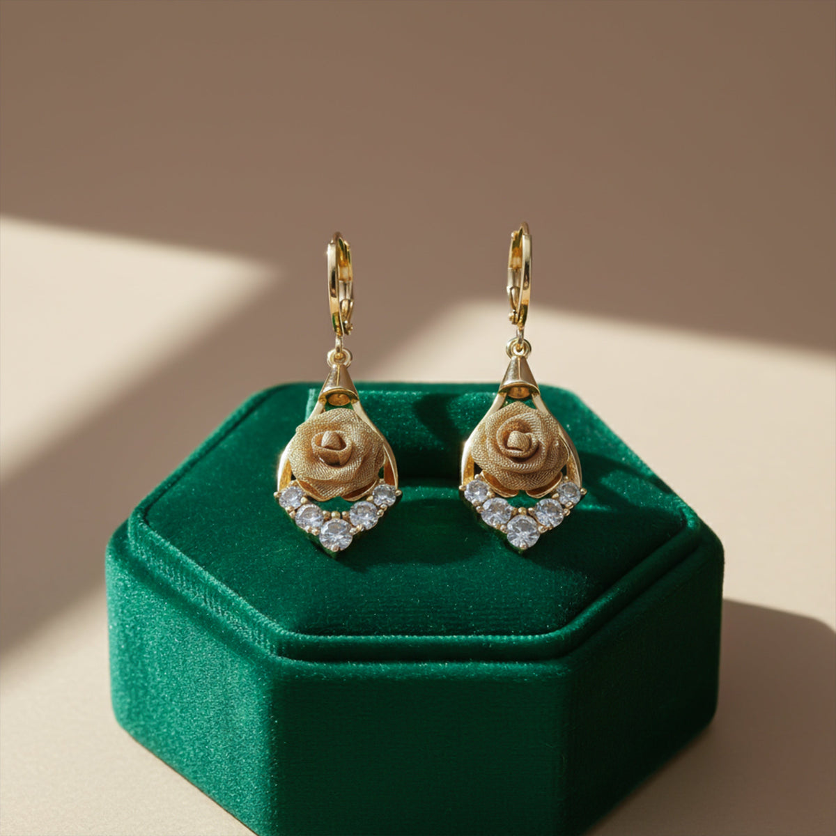 Classic Gold Flower Drop Earrings jewellery product view 4