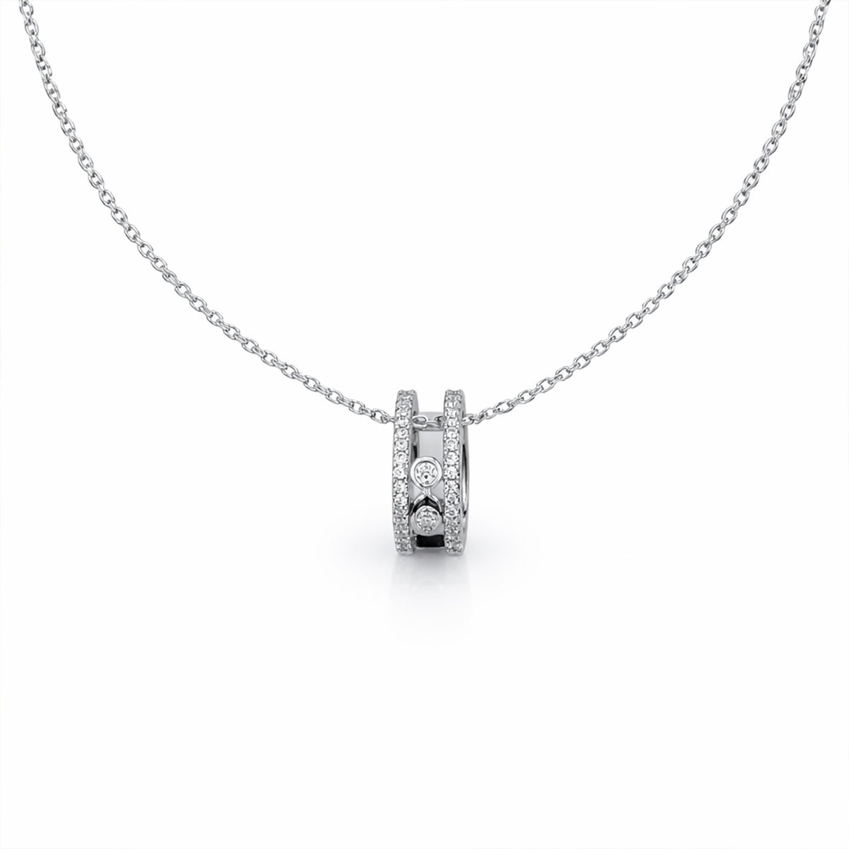Elegant Silver Double Hoop Diamond Pendant Necklace jewellery product view 7
