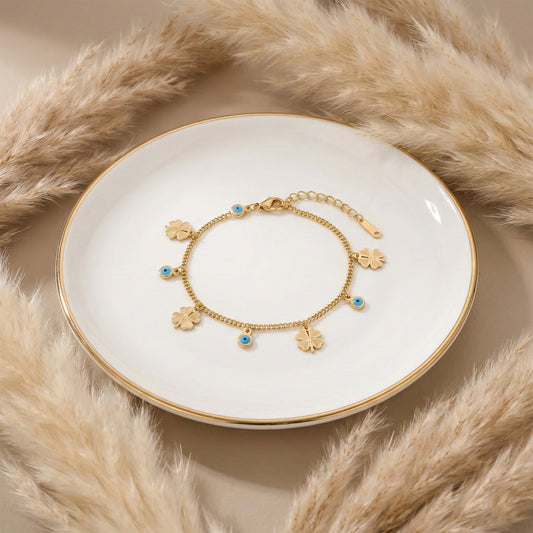 Celestial Clover Nazar Gold Bracelet jewellery product view 1