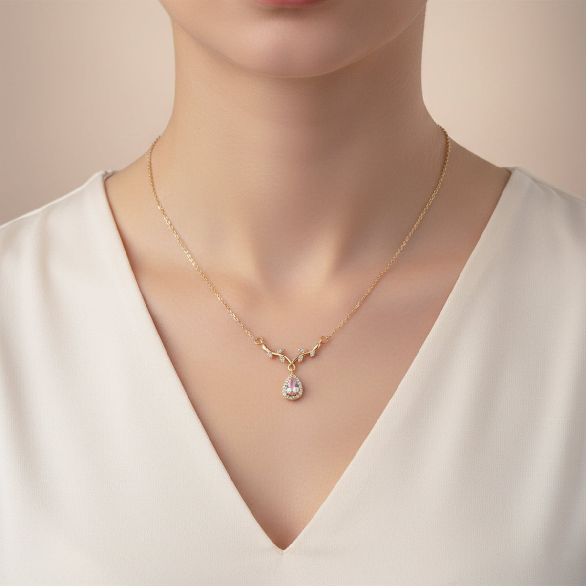 Rose Crystal Teardrop Gold Necklace jewellery product view 4