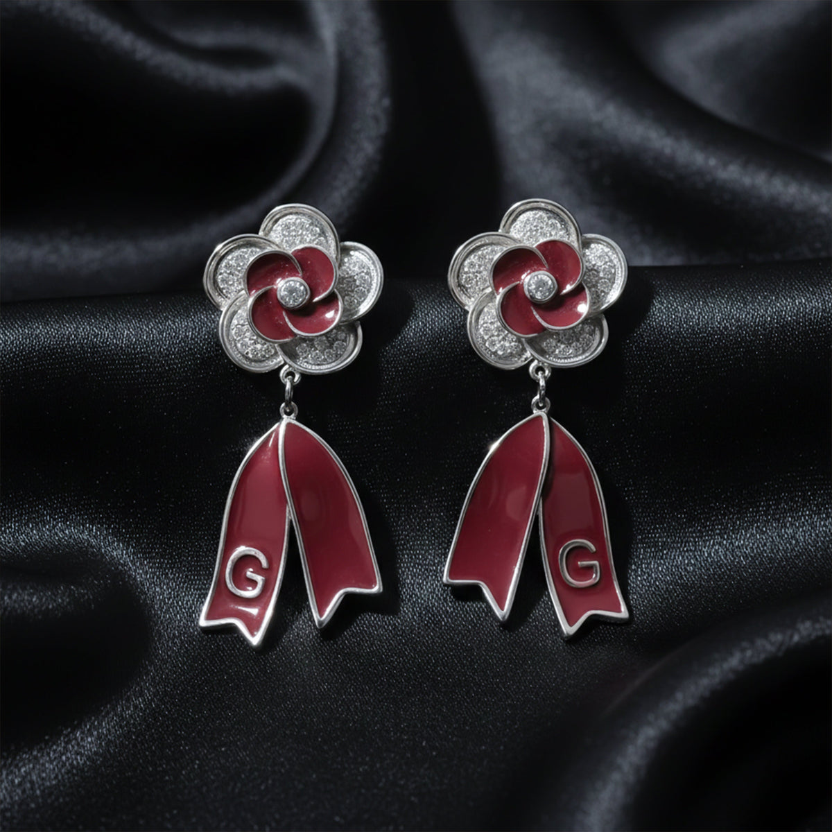 Scarlet Bloom Diamond Drop Earrings jewellery product view 4