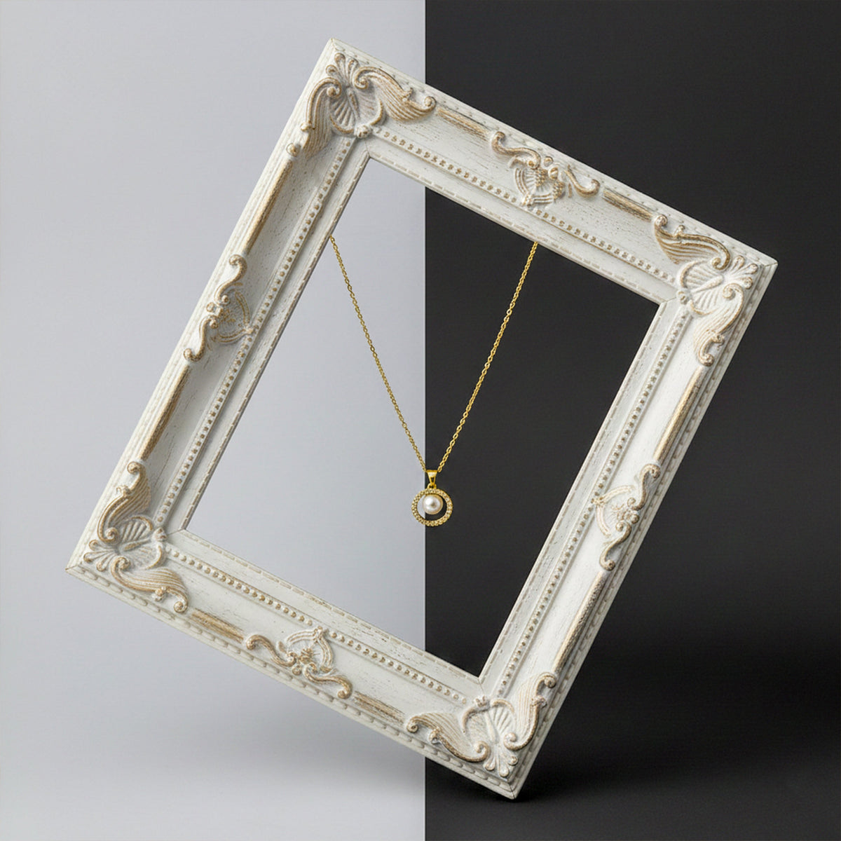 Classic Pearl & Gold Chain Necklace jewellery product view 5