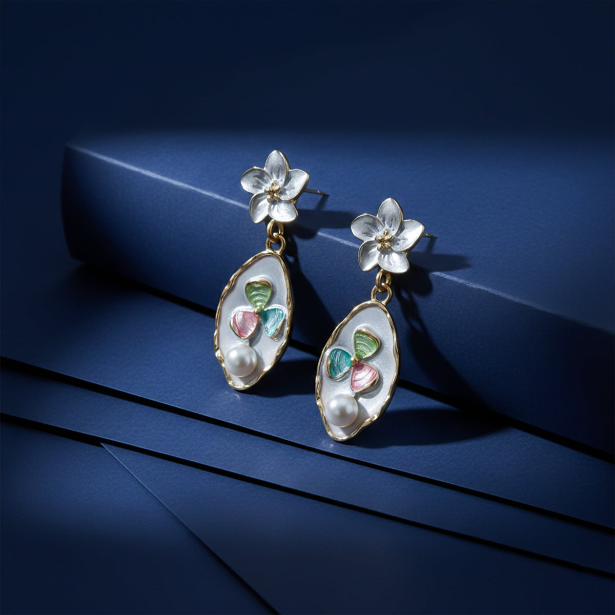 Blossom Pearl Enamel Drop Earrings jewellery product view 5