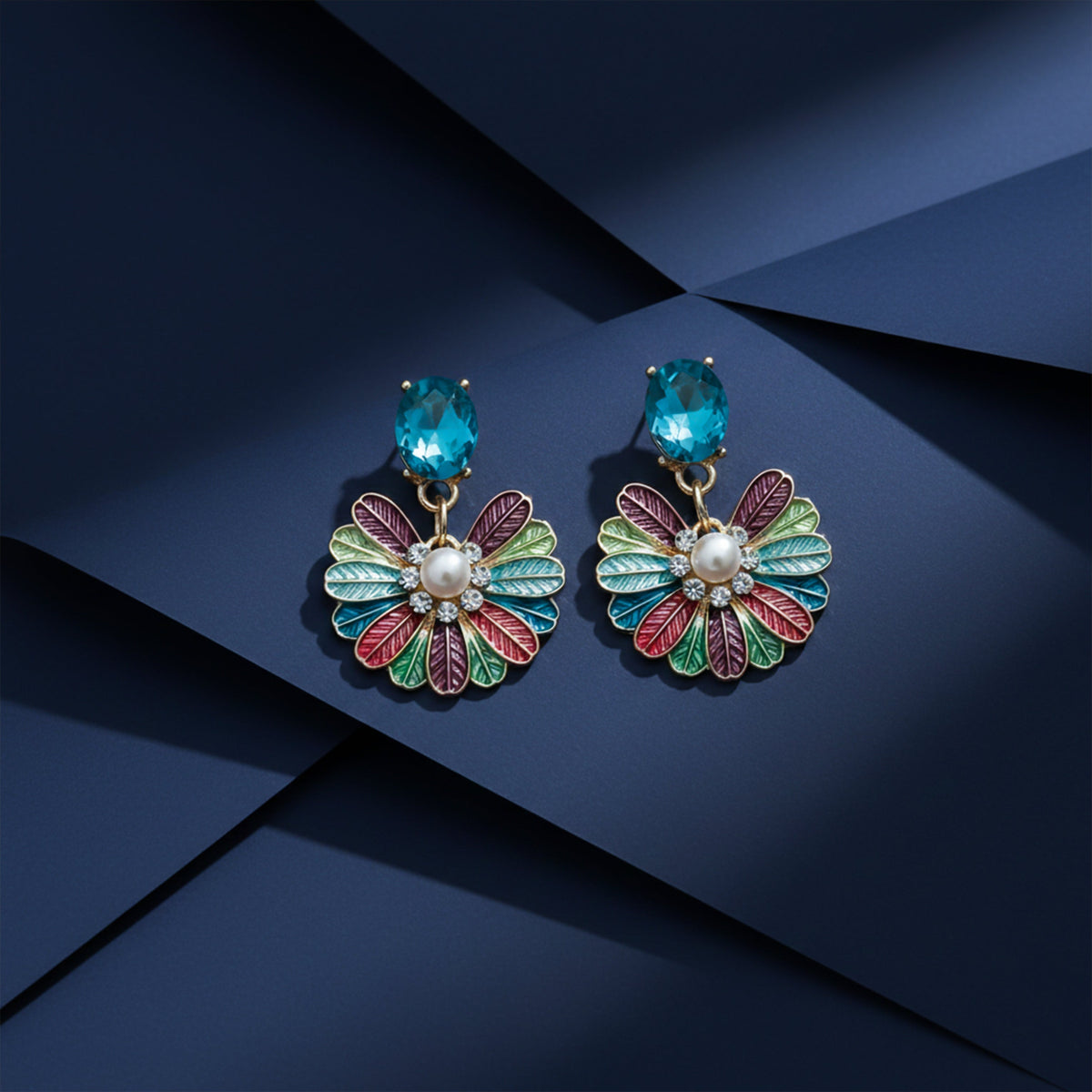 Aqua Bloom Pearl Drop Earrings jewellery product view 4