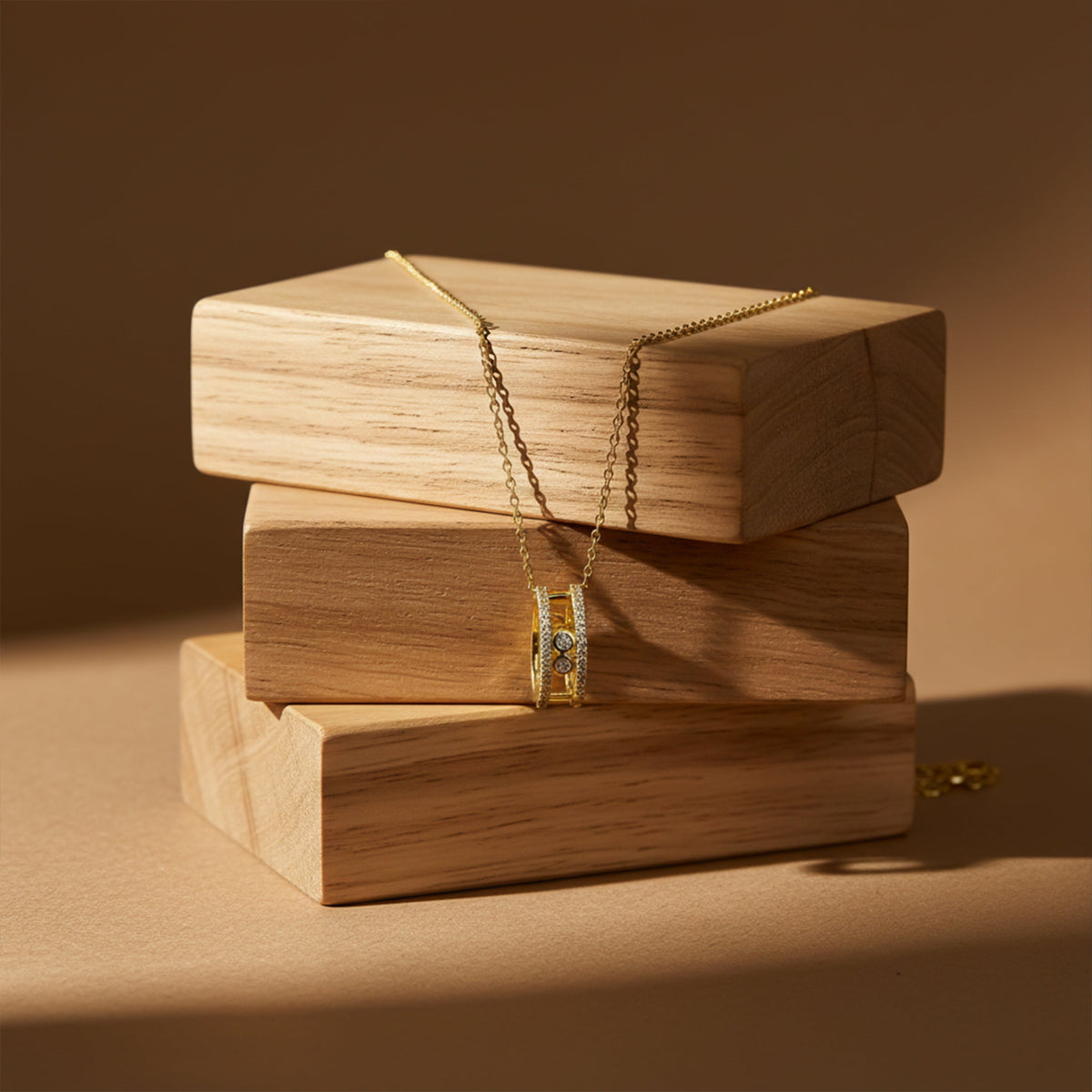 Elegant Gold Double Hoop Diamond Pendant Necklace jewellery product view 2