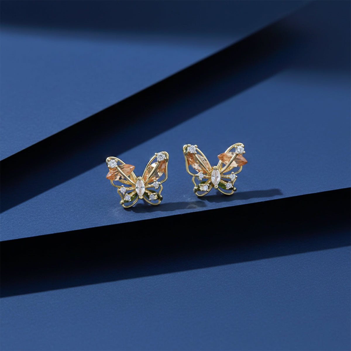 Luxury Crystal Butterfly Gold Earrings jewellery product view 4