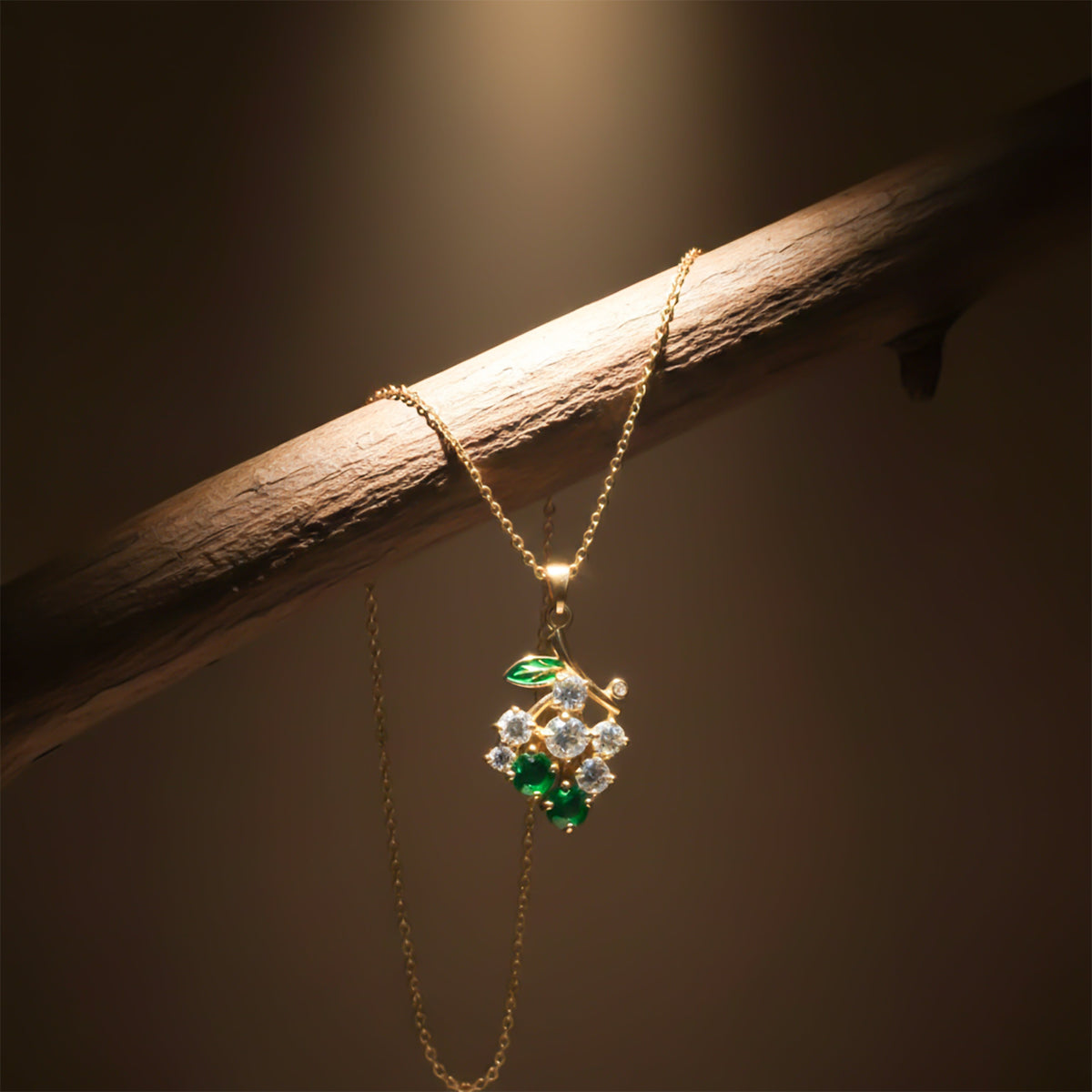 Green Flower Crystal Gold Pendant Necklace jewellery product view 3