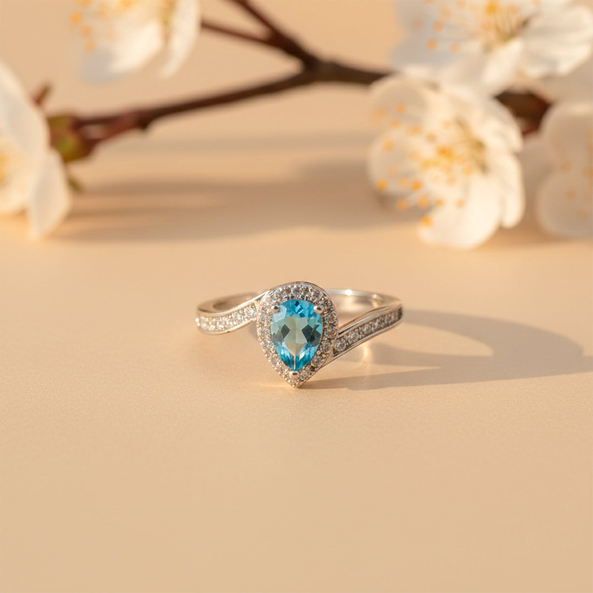 Azure Teardrop Halo Ring jewellery product view 2