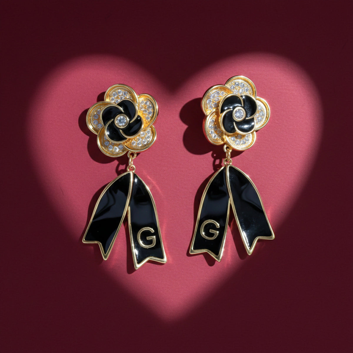 Noir Bloom Luxe Ribbon Drop Earrings jewellery product view 1