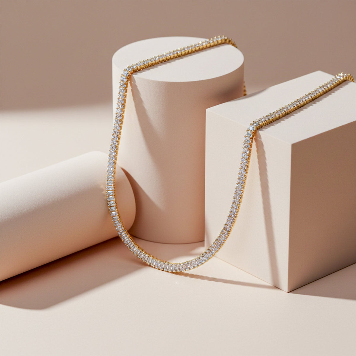 Golden Sparkle Tennis Chain Necklace jewellery product view 4