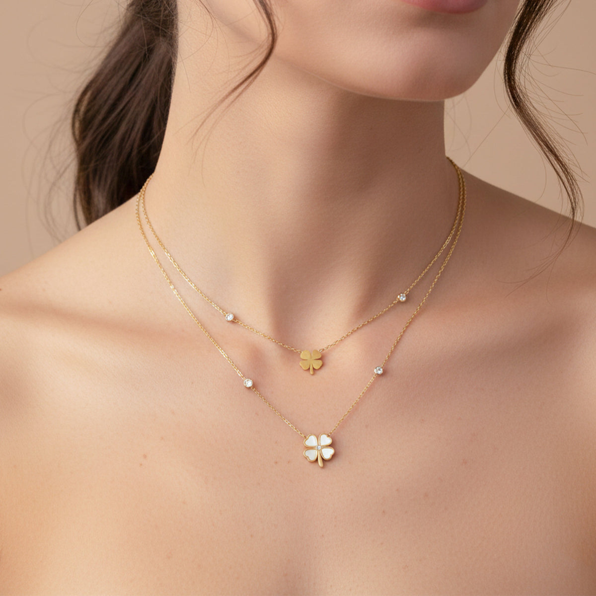 Minimal Clover Pendant Layered Necklace jewellery product view 3