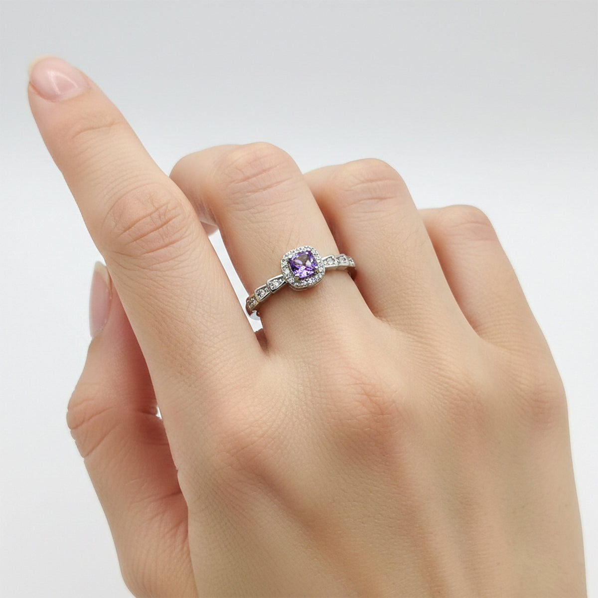 Amethyst Diamond Halo Ring jewellery product view 3