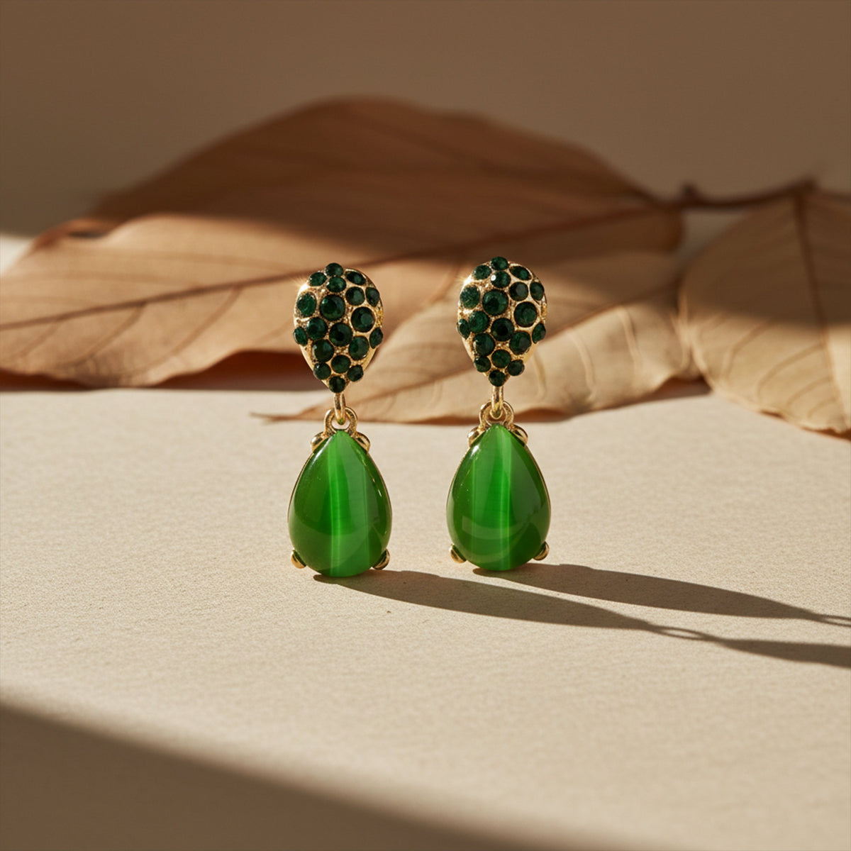 Green Cat Eye Drop Earrings jewellery product view 4