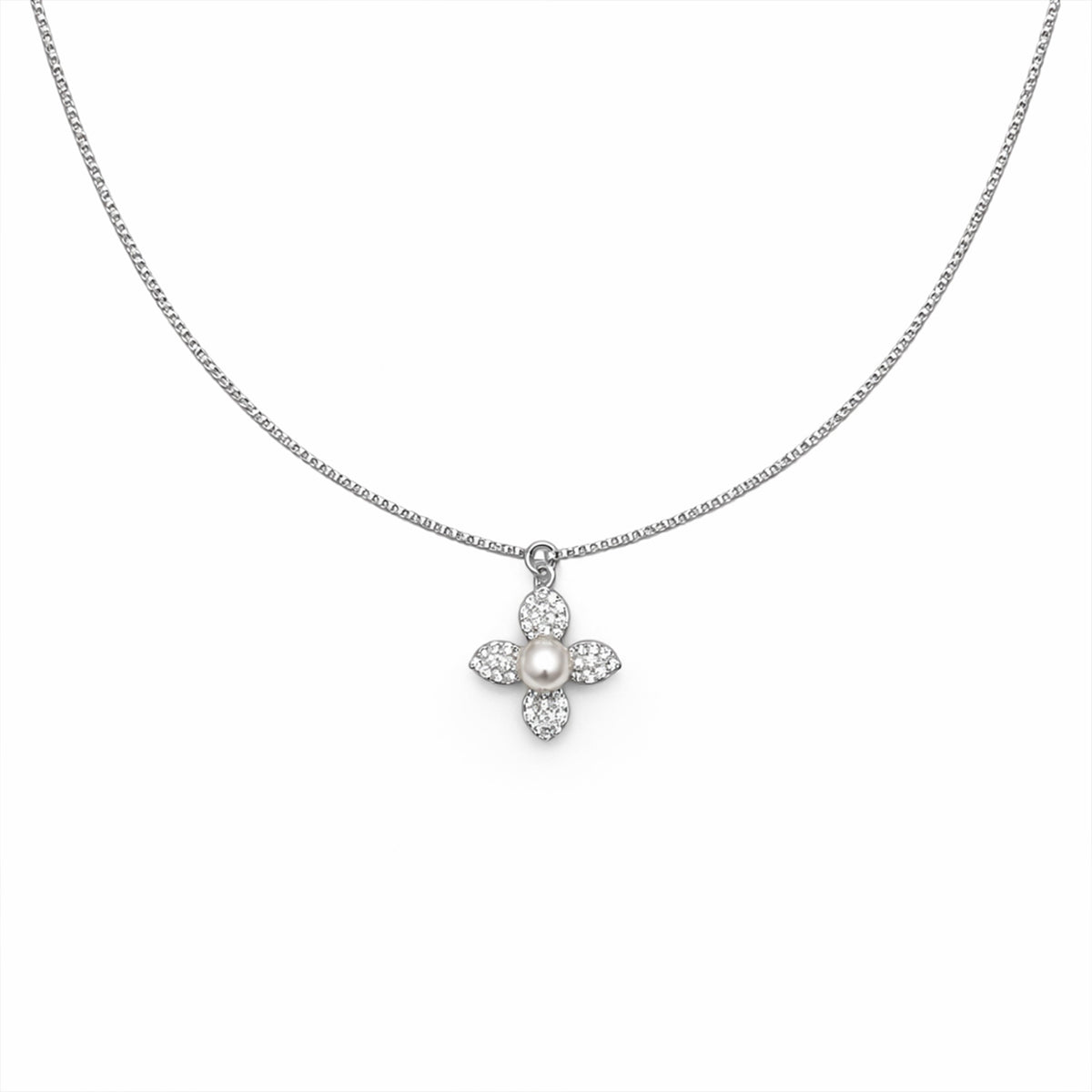 Timeless Pearl & Crystal Petal Necklace jewellery product view 7