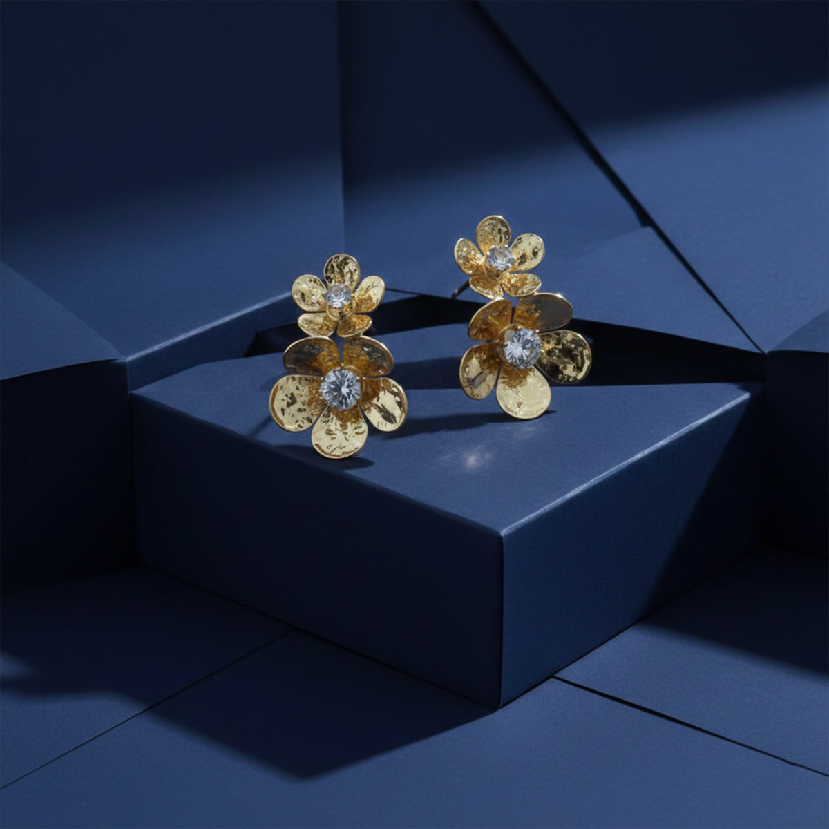 Golden Flower Crystal Studs Earrings jewellery product view 5