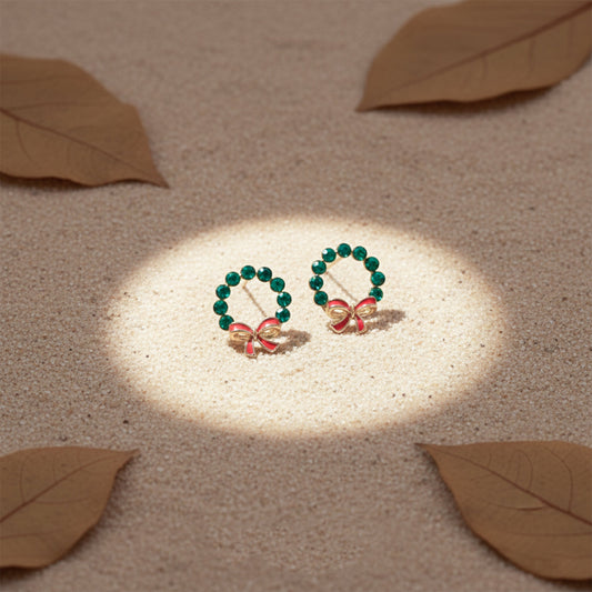 Elite Green Stone Bow Loop Earrings jewellery product view 1
