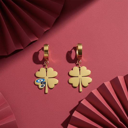 Elite Nazar Clover Charm Drop Earrings jewellery product view 2