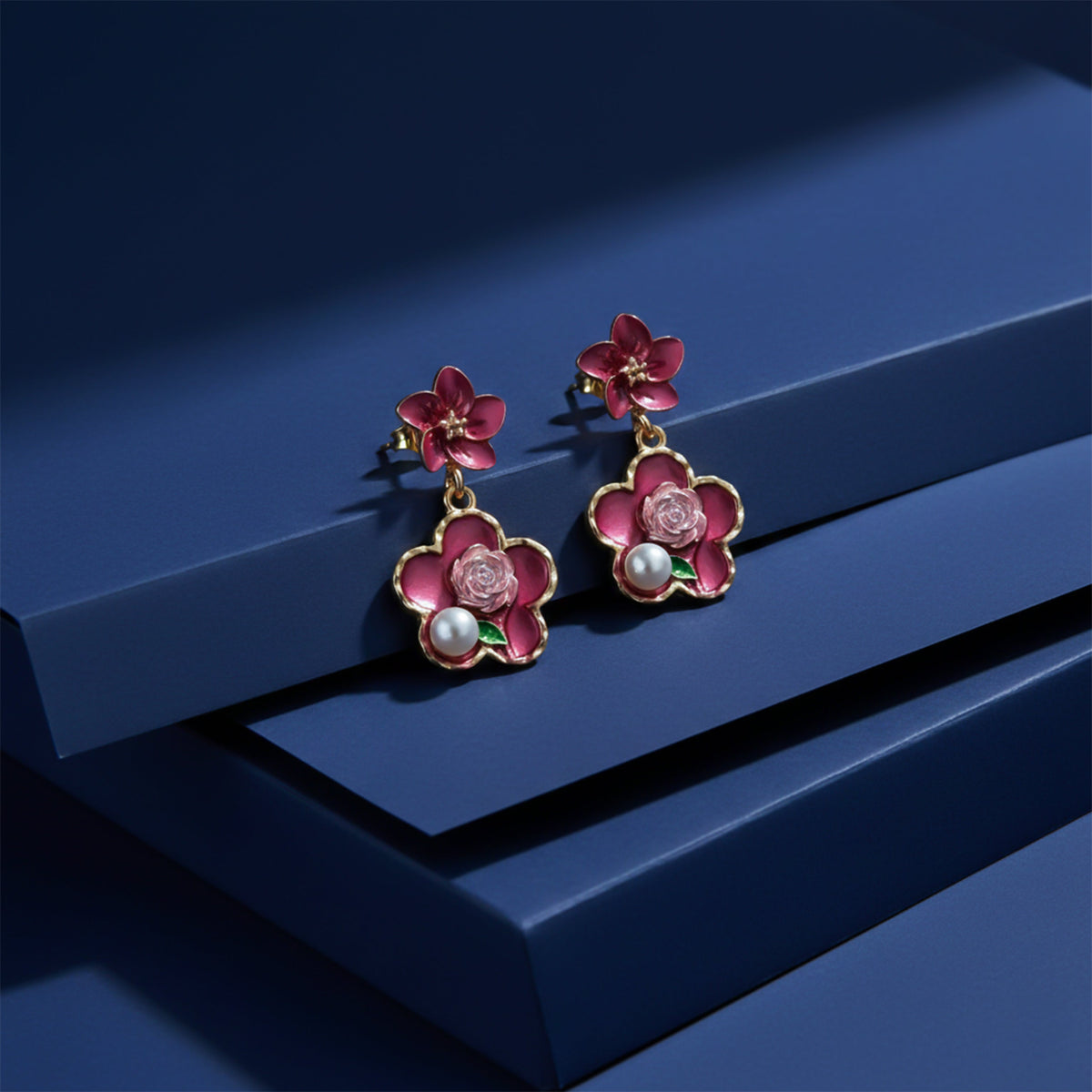 Rose Charm Pearl Drops Earrings jewellery product view 5