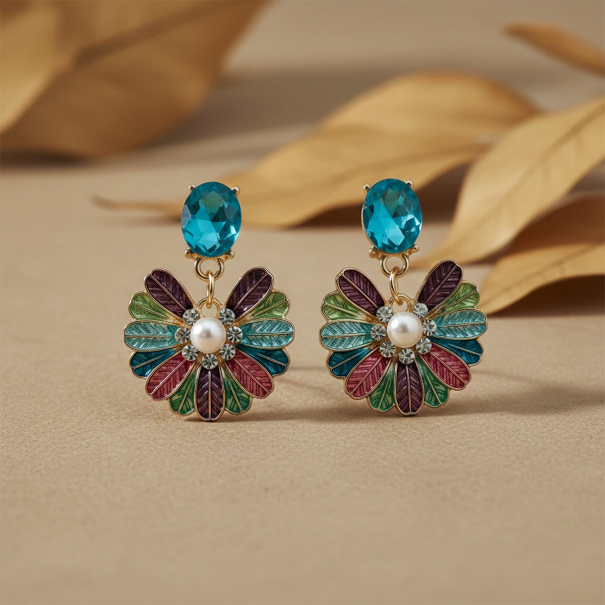 Aqua Bloom Pearl Drop Earrings jewellery product view 5