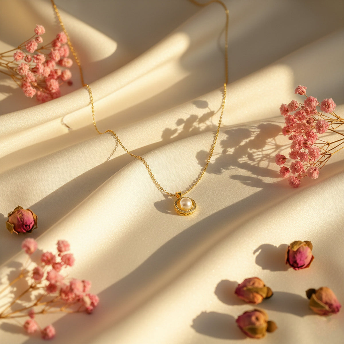 Classic Pearl & Gold Chain Necklace jewellery product view 3