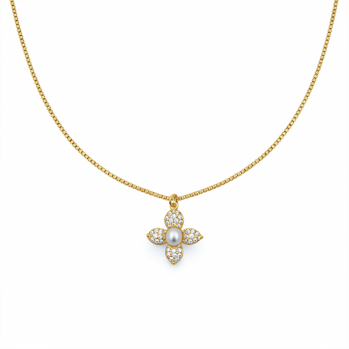 Classic Gold Pearl Blossom Necklace jewellery product view 7