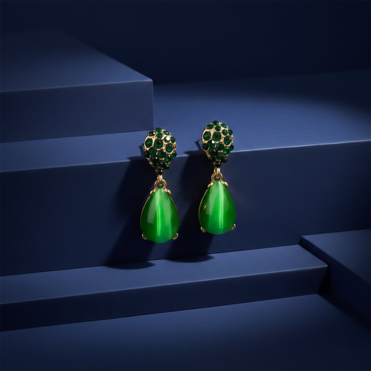Green Cat Eye Drop Earrings jewellery product view 5