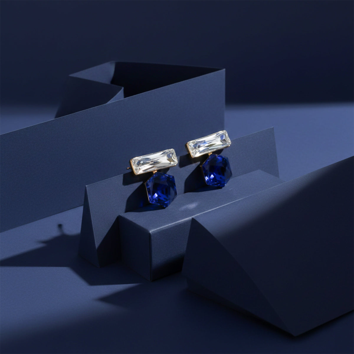 Blue Cube Crystal Dangle Earrings jewellery product view 5