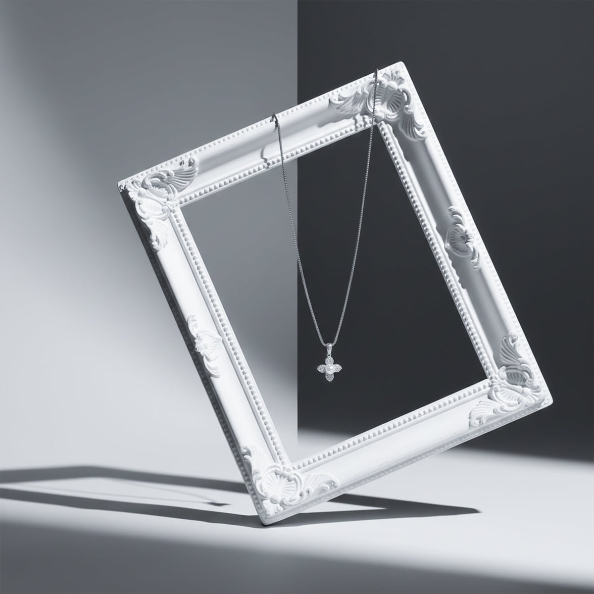 Timeless Pearl & Crystal Petal Necklace jewellery product view 6