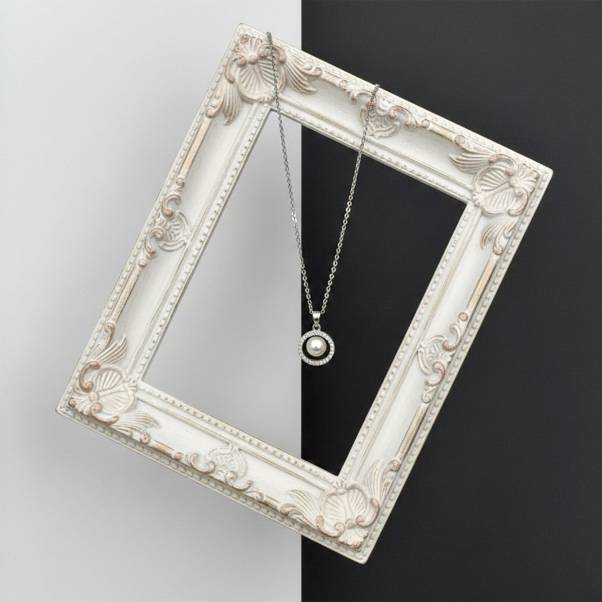 Classic Pearl & Silver Chain Necklace jewellery product view 6