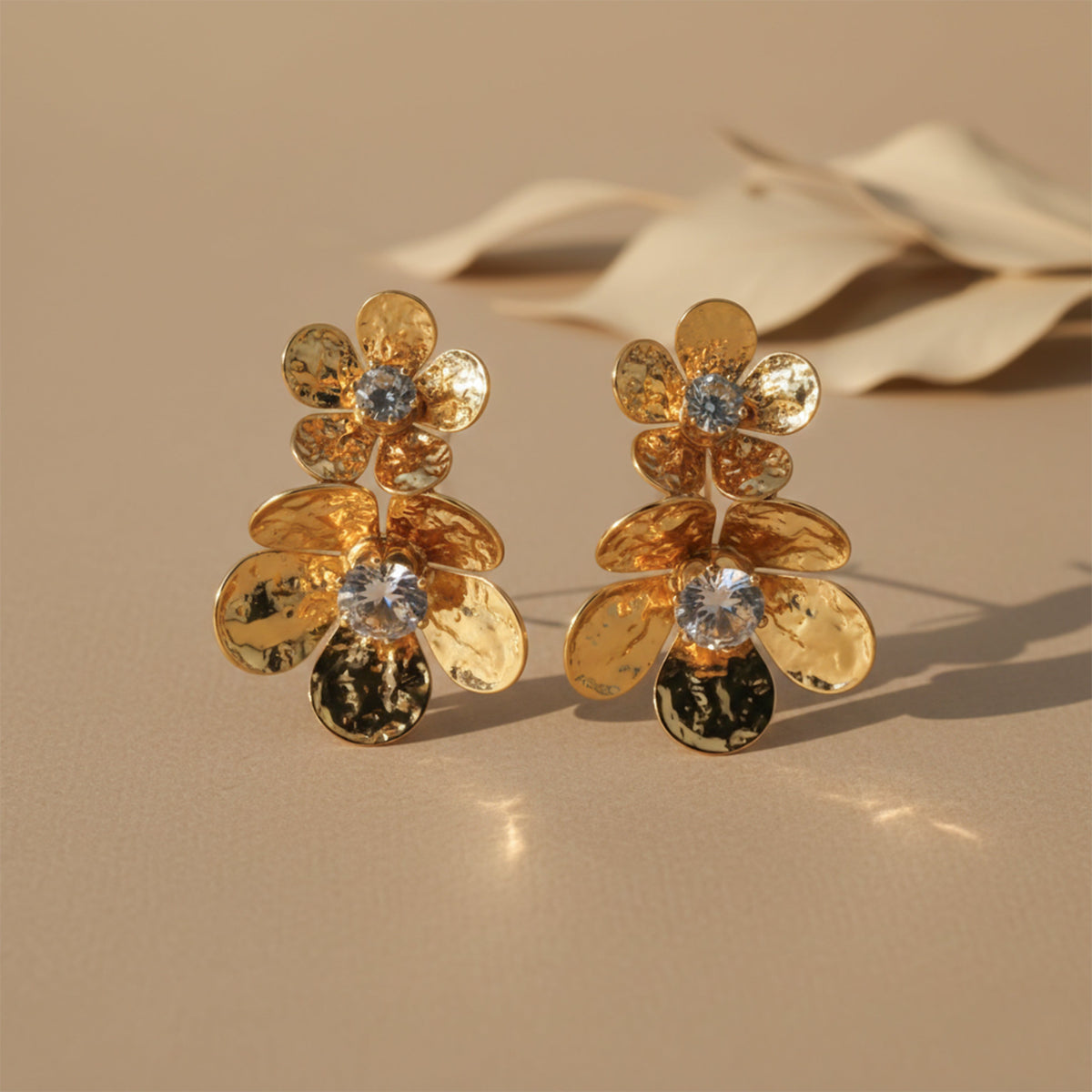 Golden Flower Crystal Studs Earrings jewellery product view 4