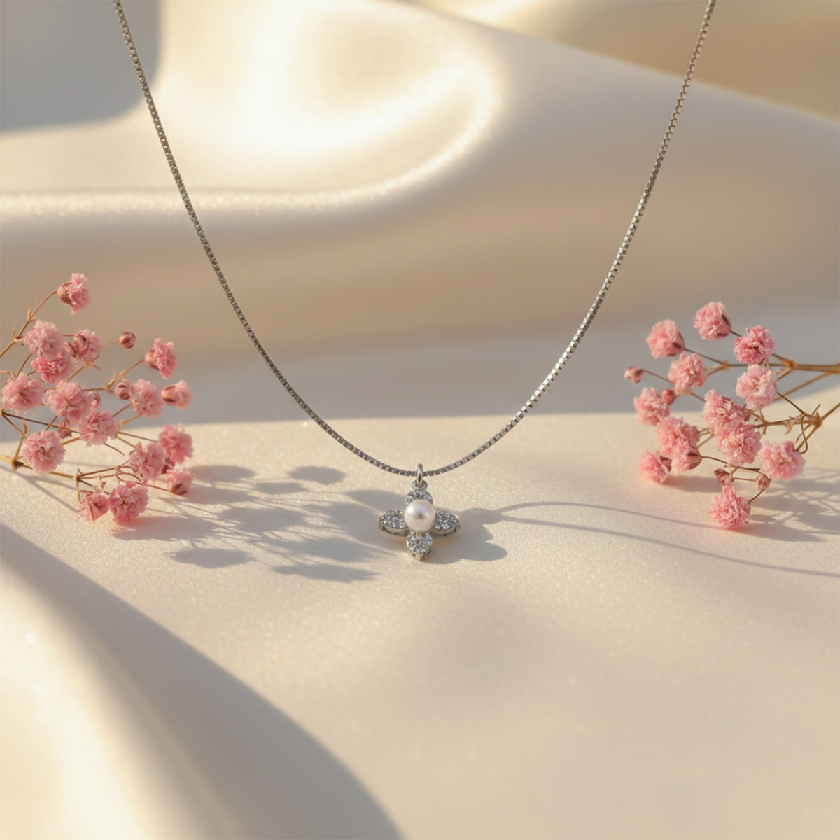 Timeless Pearl & Crystal Petal Necklace jewellery product view 5