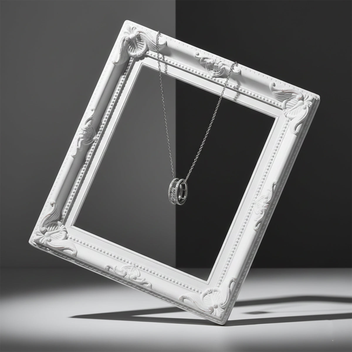 Elegant Silver Double Hoop Diamond Pendant Necklace jewellery product view 6