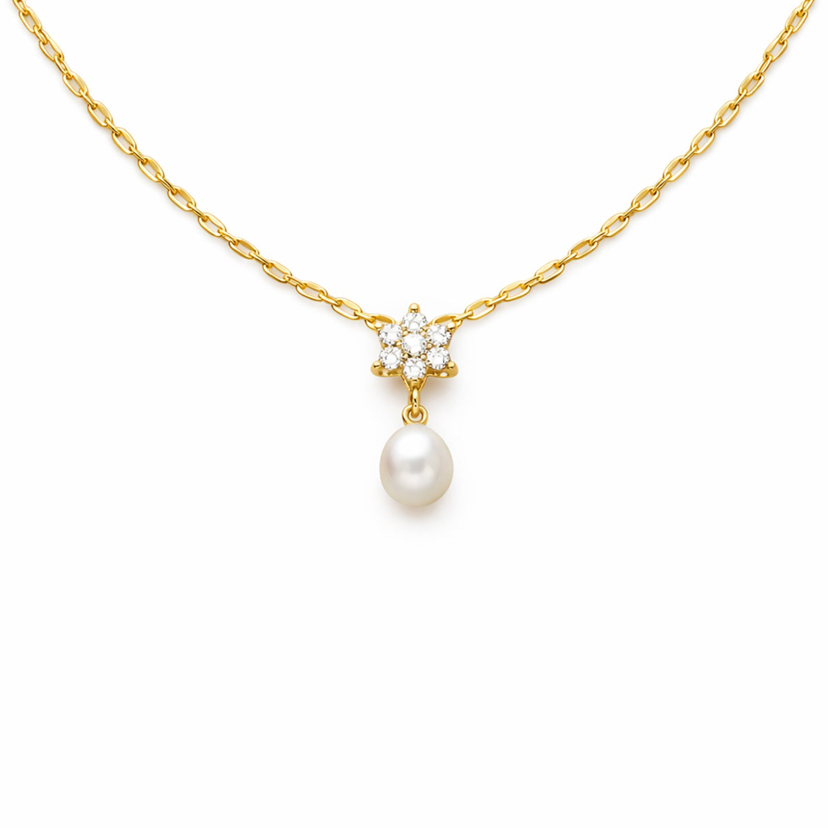 Floral Diamond Pearl Drop Gold Necklace jewellery product view 6